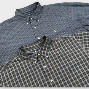 VTG 90s Polo Ralph Lauren Shirt Men XXL Plaid Classic‎ Fit Lightweight LOT OF 2